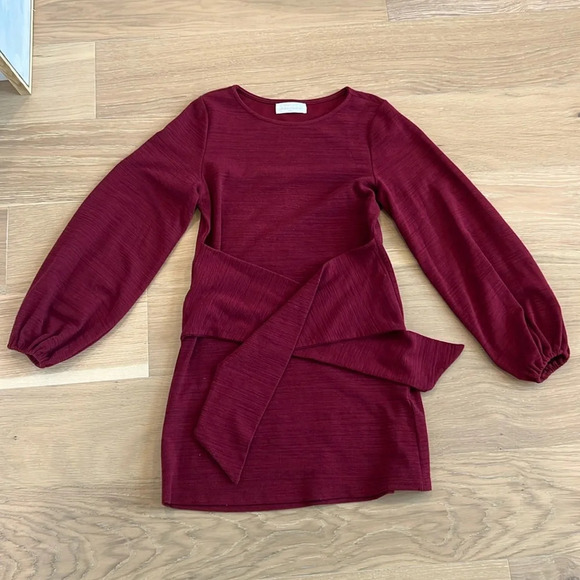 American Threads Red Dress Long Sleeve Bow Tie Waist Mini Length Holiday Dress - Picture 3 of 7